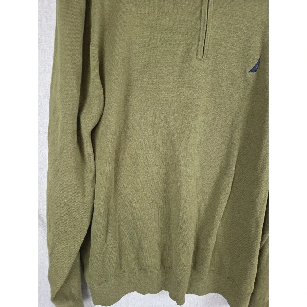 Nautica Mens 2XL Pullover Sweater 1/4 Zip Olive Green Logo‎ Preppy Golf Walk NEW